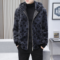 Winter woolen coat mens short thick woolen coat Korean version of ruffie mens hooded golden sable fleece coat tide