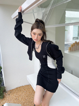 AGAM STUDIO original design cool SA irregular color combination wool short sweater zipper hooded jacket