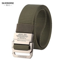 Silver horse belt men canvas belt tide sports fashion metal double ring buckle outdoor casual nylon fabric belt