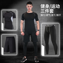Fitness suit mens running high elastic breathable sweat-absorbing tights gym sports training clothes Mens Fitness clothes