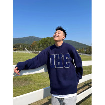 SANBAI SANBAI Autumn and Winter 900g heavy sweater mens towel embroidered sweater mens and womens loose round neck coat tide