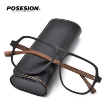 POSESION myopia glasses female makeup can be equipped with large frame wooden glasses frame big face thin eyes male