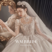 Stars wedding dress 2021 new bridal main yarn advanced sense long sleeve heavy industry tail high-end temperament welcome yarn