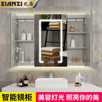  Stainless steel smart makeup mirror cabinet with light wall-mounted bathroom mirror with storage function Touch defogging mirror