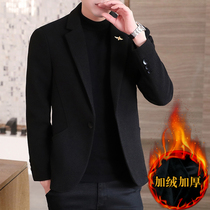 Casual suit mens Korean version of the trend woolen small suit autumn and winter plus velvet thickened windbreaker single west mens jacket