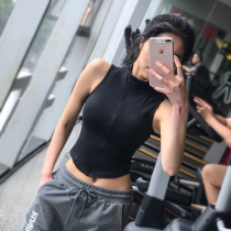 Blue pattern sports vest vest womens fitness waistcoat sleeveless running zipper top tight sexy thin yoga suit