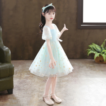  Girls  Dresses Summer Childrens Floral Skirts Little girl Bubble sleeves Super Fairy Princess skirt Western style Puffy yarn skirt