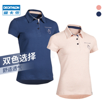 Decathlon Polo shirt womens cotton sports T-shirt lapel short sleeve slim pink equestrian shirt Summer IVG1