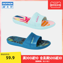Decathlon childrens swimming slippers swimming pool non-slip teenagers boys and girls outdoor one-character slippers printing IVL4