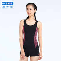 Decathlon swimsuit women Summer flat corner size 2021 new one-piece swimsuit black slim conservative swimsuit IVD4