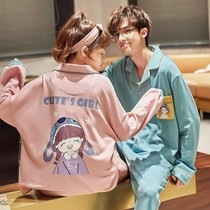 Couples pajamas female Cotton Spring and Autumn long sleeves casual Korean version can be worn outside autumn and winter mens home clothes two-piece suit