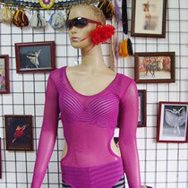 Yoga belly dance brand design mesh gauze Taiwan water sand concave side buckle finger jumpsuit CQ60