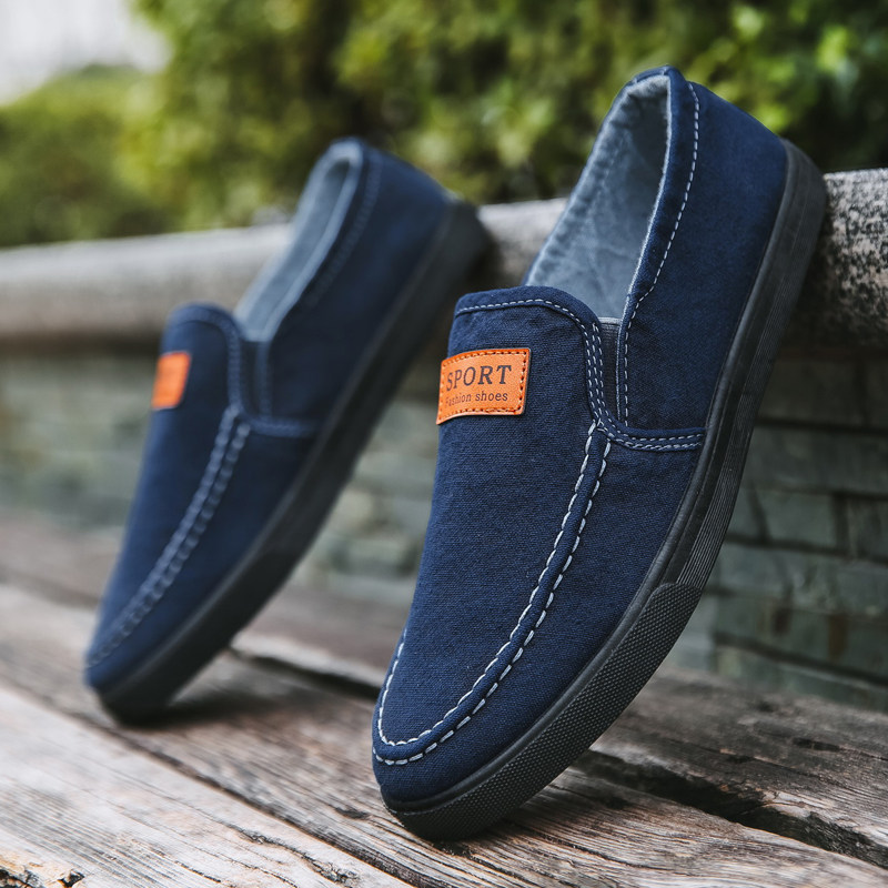 2023春季韩版男鞋一脚蹬老北京帆布运动休闲鞋懒人透气工作板鞋男