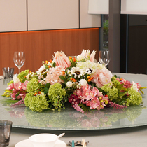High-end hotel big round table middle swing flower turntable emulation flower decoration flower dining table flower restaurant bag compartment fake flower hem