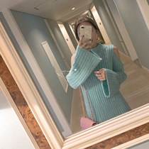  Autumn and winter 2021 new womens French light luxury socialite sweater skirt long-sleeved off-the-shoulder bottoming knitted dress