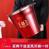 Wedding Happy Barrel Pair of bride accompanied by red barrel Wedding Bucket Stainless Steel Red Barrel Children and grandchildren Bucket Wedding used to get married