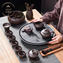 Kung Fu tea set Household simple office Purple sand tea set Round water storage type dry-brewed ceramic tea tray Tea sea