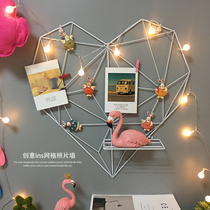 Nordic creative ins wrought iron heart-shaped Photo Wall non-perforated grid rack dormitory bedroom wall decoration stickers