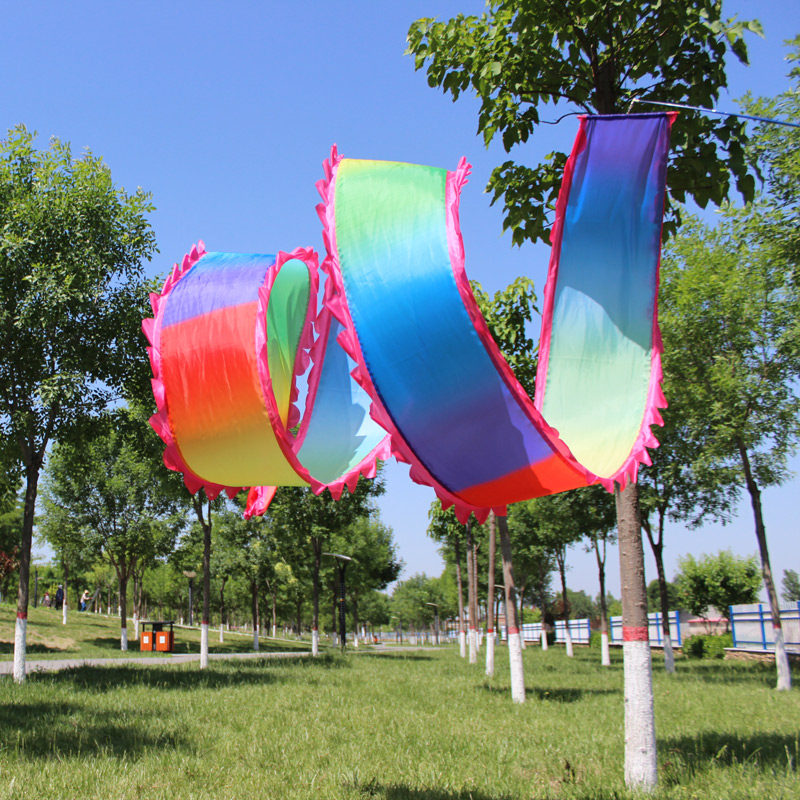 Dance color silk one colorful ribbon dance silk adult long silk old man morning exercise shake silk lace rainbow print ribbon