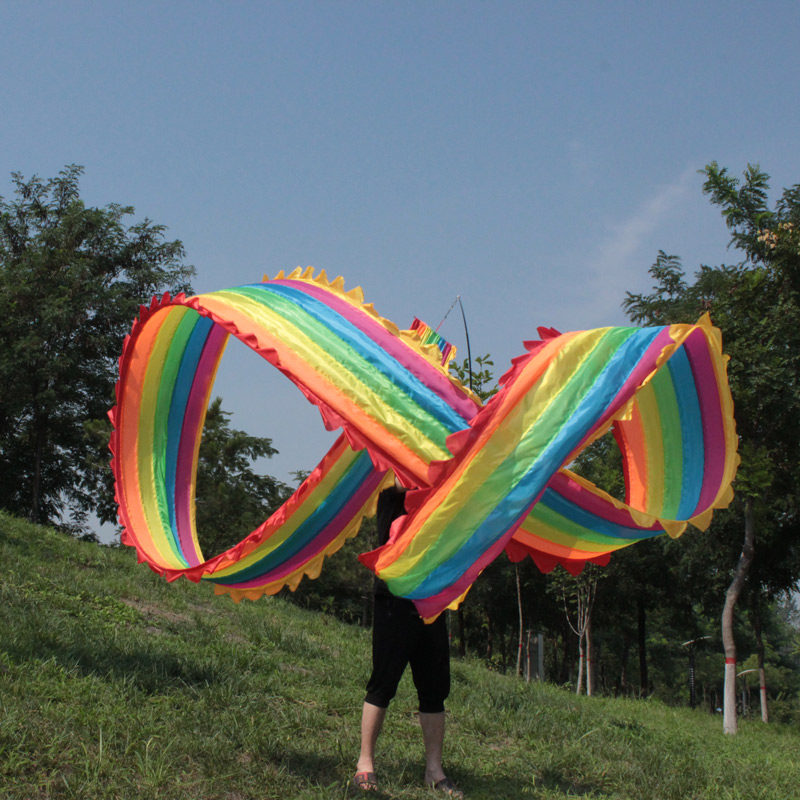 Dance ribbon long silk colorful silk stitching color lace dance silk adult ribbon pole ribbon flowing fitness color silk