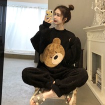 Coral velvet pajamas womens winter thickened plus velvet Korean version of the new cute student flannel suit can be worn outside home clothes