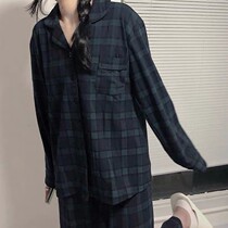 ins Korean lazy style pajamas female autumn Net red long sleeve cardigan simple girl home clothes two-piece set