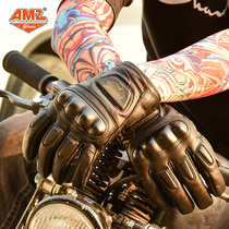 AMZ Retro Motorcycle Rider Winter Genuine Leather Gloves Anti-Fall Warm Racing Bike Riding Protective Gloves