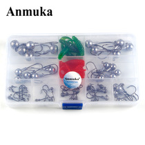 Luya Hook 55 PCs primary color lead head hook multicolor single tail soft bait set with barbed lead hook combination set
