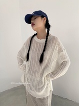 U Home Green Broken Edge Stitch Cardigan Spring Slim Design Sense Lacing Long Sleeve Hollowed-out Round Collar Jacket Head Jacket Tide