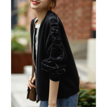 の笑涵阁 炸街好搭棒球领褶皱长袖空气层休闲夹克外套WTA380744AG