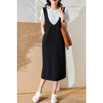 Michelle Han Pavilion Back Slit Black Loose Strap Dress Long Women Summer New QZ292268AG