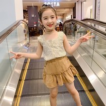 Girls  summer suit 2021 new net red foreign style middle and large childrens summer Korean version of the thin girl two-piece set