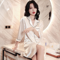 Shirt nightdress female boyfriend wind white pajamas sexy can be worn outside summer ice silk shirt home clothes spring and autumn