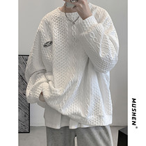 Design sense sweater men 2021 new round neck three-dimensional texture coat senior sense autumn and winter tide ins without hat
