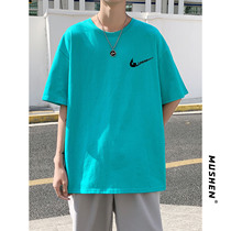 T-shirt mens short-sleeved port wind loose handsome pop brand ins printing pure cotton t-shirt 2021 summer new versatile top