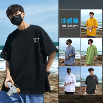 T-shirt mens short-sleeved half-sleeve ins tide brand black trend summer boys pure cotton ice sense simple t-shirt Port wind loose