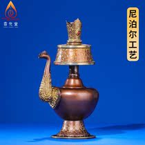 Tibetan Buddhist supplies Pure copper Benba pot carved design Nepal Tantric Buddha front offering Buddha household ornaments