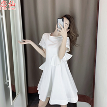 Beach skirt French first love skirt Platycodon grandiflorum Super immortal temperament little student fairy girl dress summer