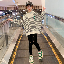 Girls clothing spring clothing 2022 new ocean gas spring autumn children dress trendy stripes CUHK Tong-fried Street Childrens blouses