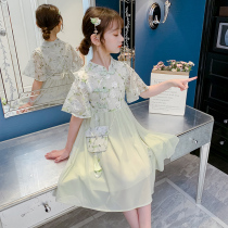 Hanfu girls dress summer dress 2021 new childrens foreign style princess dress girls childrens clothing cheongsam summer skirt