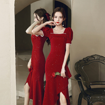 Toast to the bride 2022 new summer red fish tail wedding back door advanced senses small evening gown nepotism nepotism