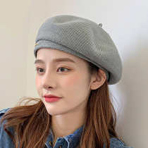 Cap ladies fashion trendy gray knitted hat Japanese beret winter fleece hat painter hat