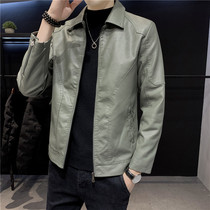 Soft leather leather clothing men fashion casual lapel slim Korean trend 2021 new spring and autumn leather jacket coat