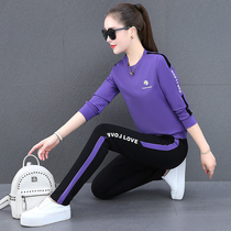 2021 Spring and Autumn Womens Casual Sweatshirt Two-piece Round Neck Slim Sportswear Light Luxury Set Running Clothing