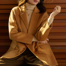 Water corrugated double-sided cashmere coat womens short 2021 new small man high-end suit camel woolen jacket