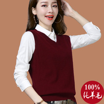 100%pure wool vest womens 2020 spring wear warm vest V-neck sleeveless vest wear knitted sweater outside