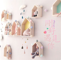 ins Nordic style wall shelf Wall solid wood small house shelf Childrens room wall wall decoration
