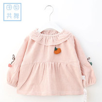 Autumn Winter Baby Light Core Suede Hood Girl Waterproof Anti-Wear Baby Eating Surrounding Pocket Long Sleeve Protective Clothing Drawing Apron