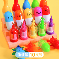 Creative ballpoint pen oil pen Blue retractable capsule pen Cute super Cute cartoon expression pill mini pen prize