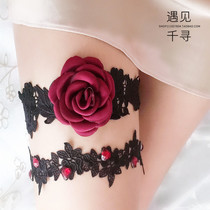 European and American retro bride sexy black lace rose edge garter leg ring Photo studio personality photo accessories